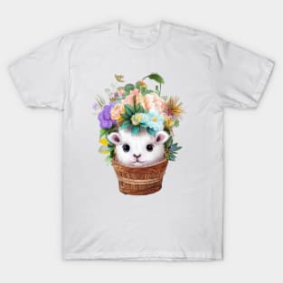 A cute baby alpaca in a flower basket T-Shirt